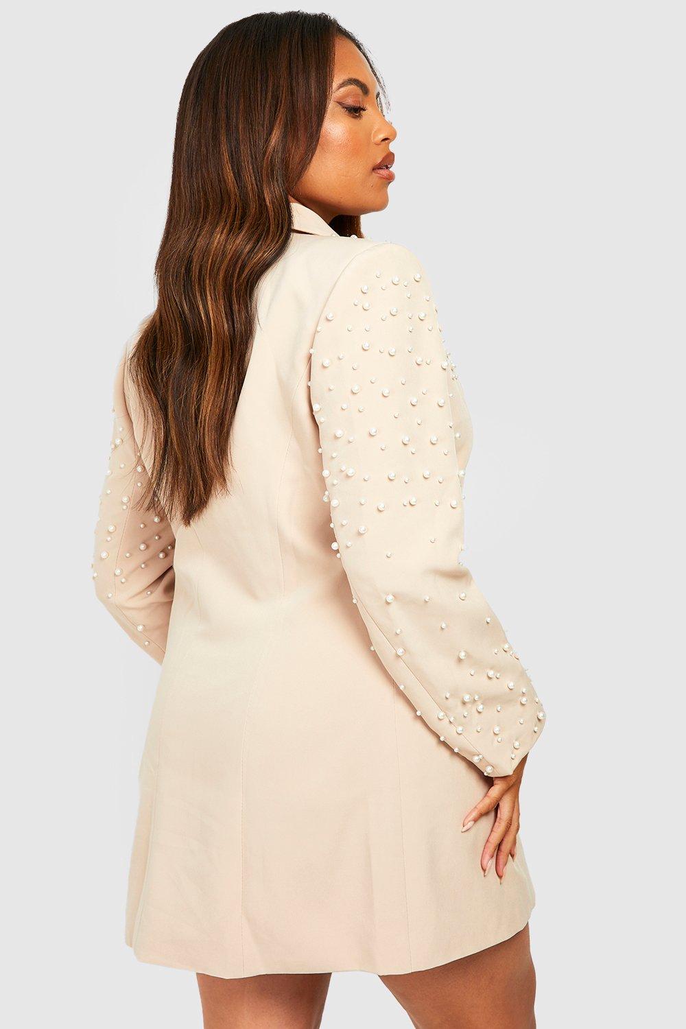 Plus Pearl Embellished Blazer Dress boohoo