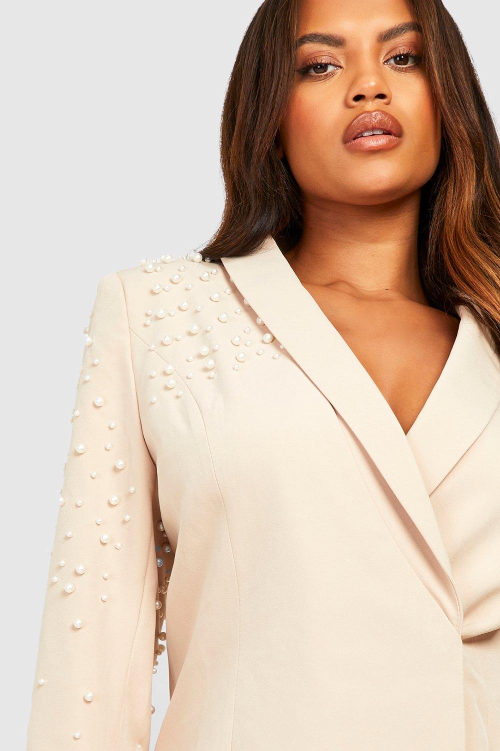 Boohoo Premium Velvet Pearl Embellished Body Suit