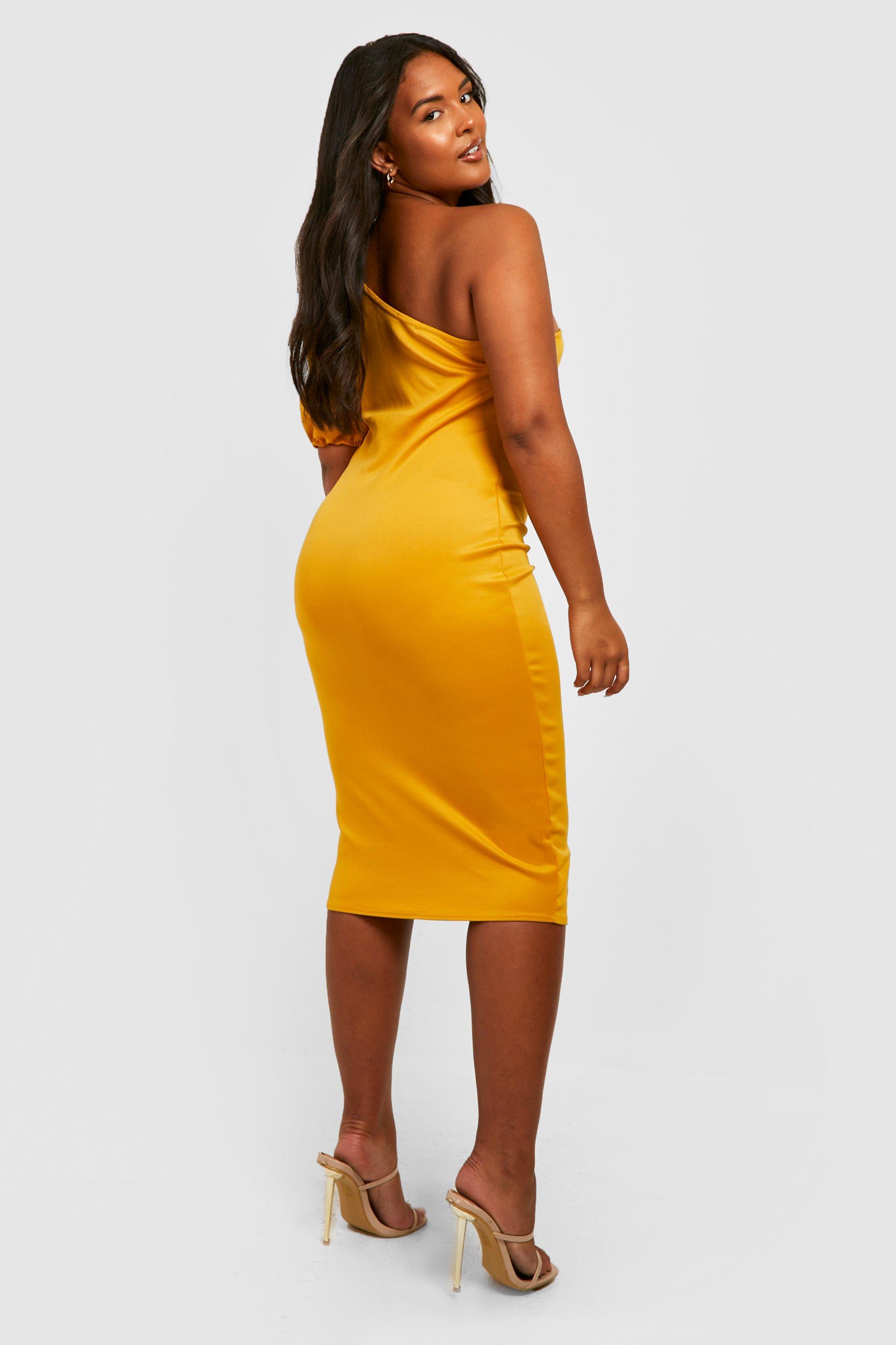 Mustard one store shoulder midi dress