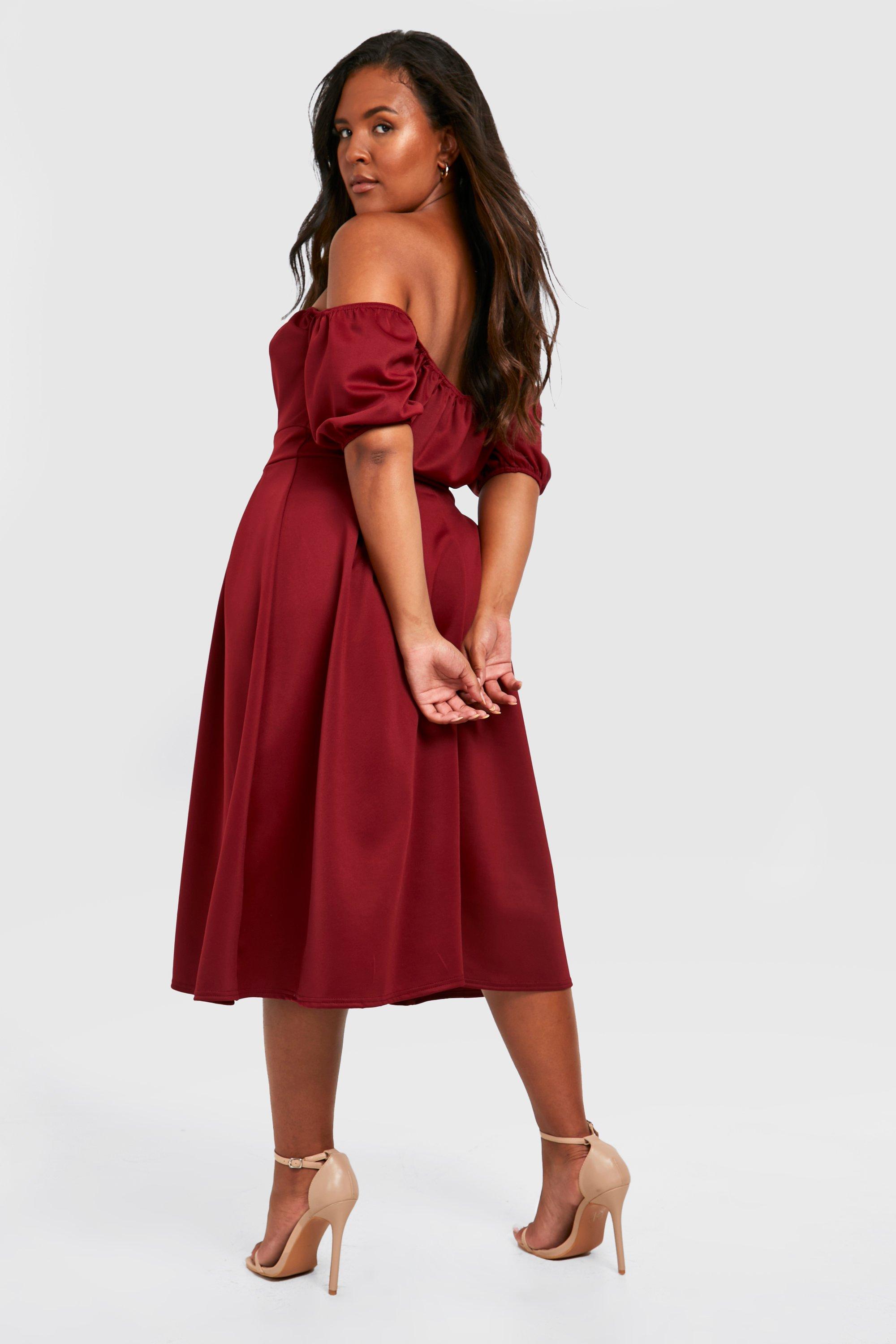 Boohoo off the shoulder skater dress best sale