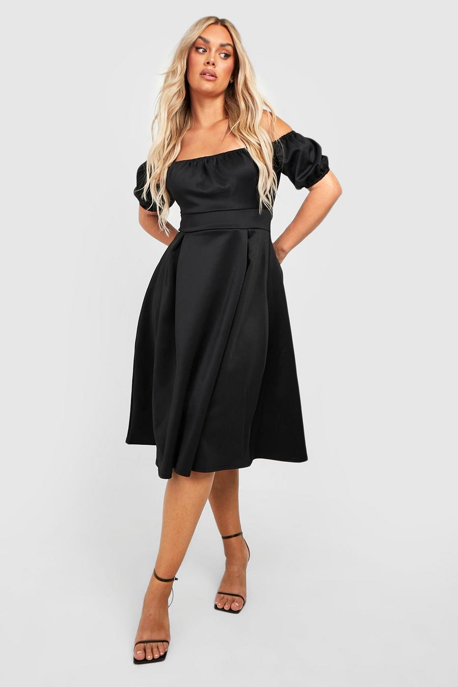 Black Plus Scuba Off The Shoulder Skater Dress image number 1