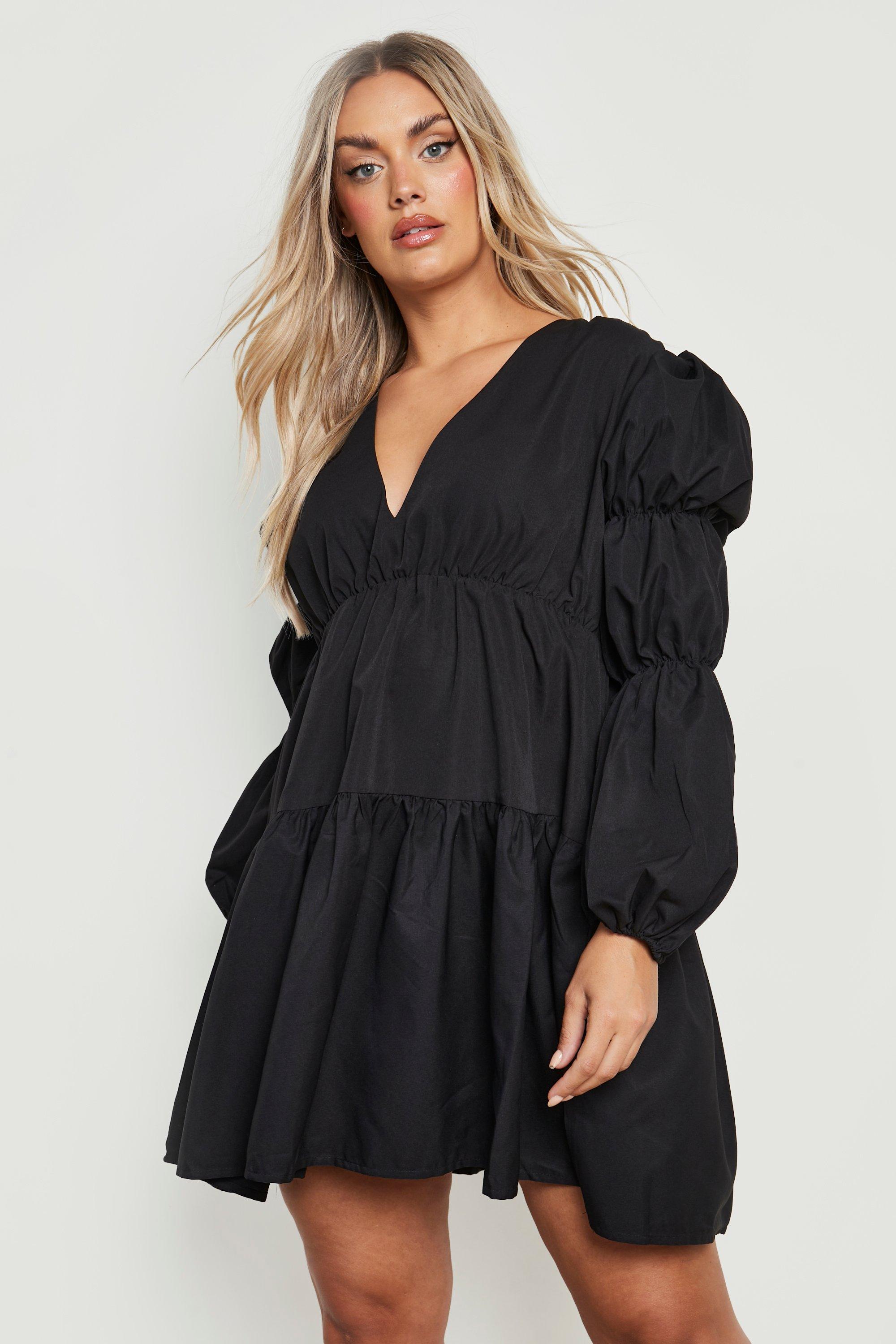 plus size black smock dress