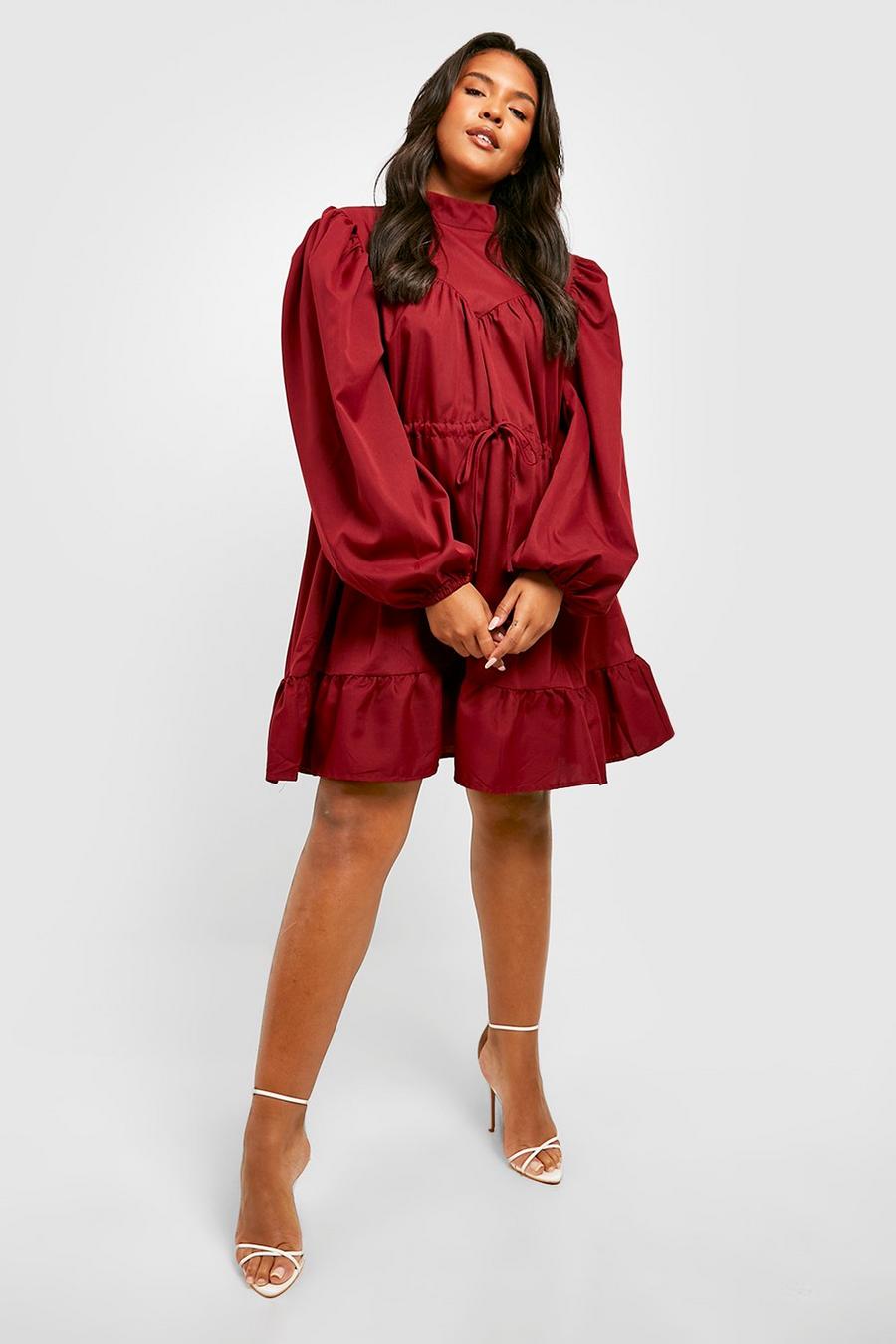 Berry Plus High Neck Tiered Smock Dress image number 1