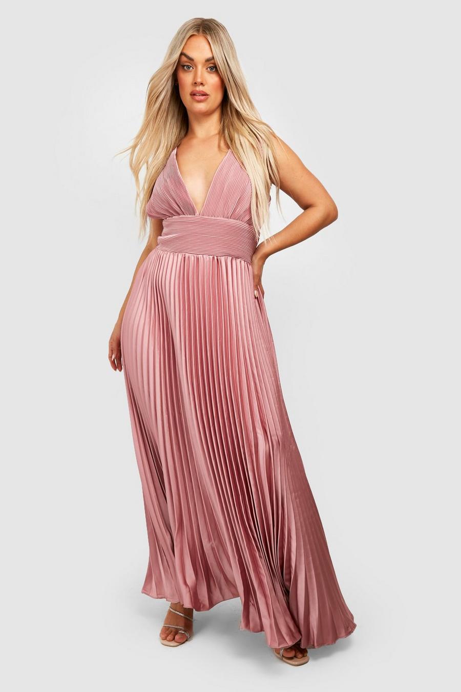 Rose Plus Occasion Pleated Plunge Maxi Dress image number 1