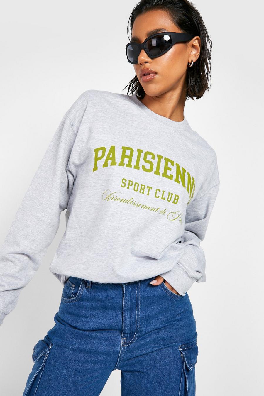 Grey marl Parisienne Printed Oversized Sweatshirt  image number 1