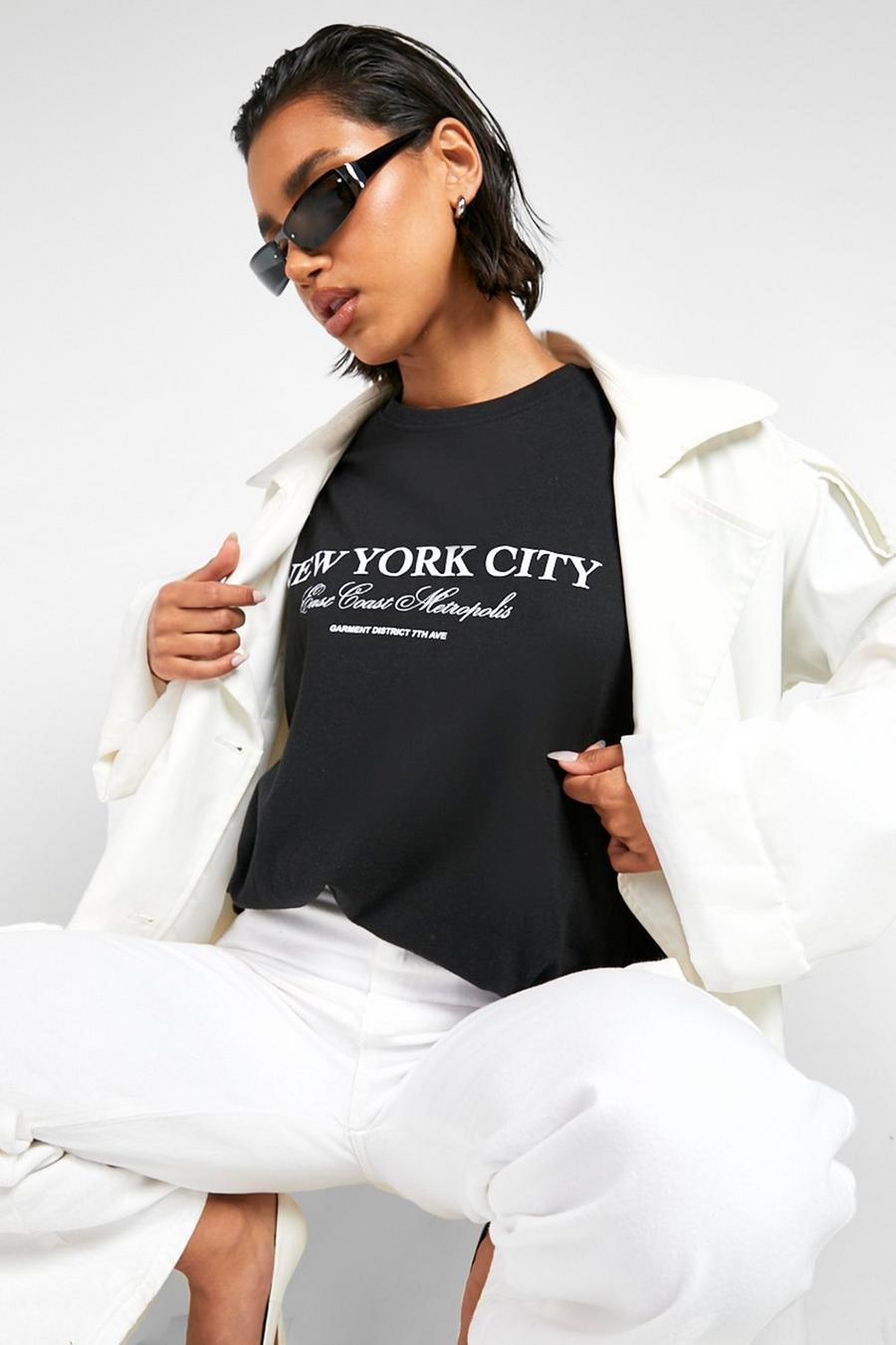 T-shirt oversize con stampa New York City, Black image number 1