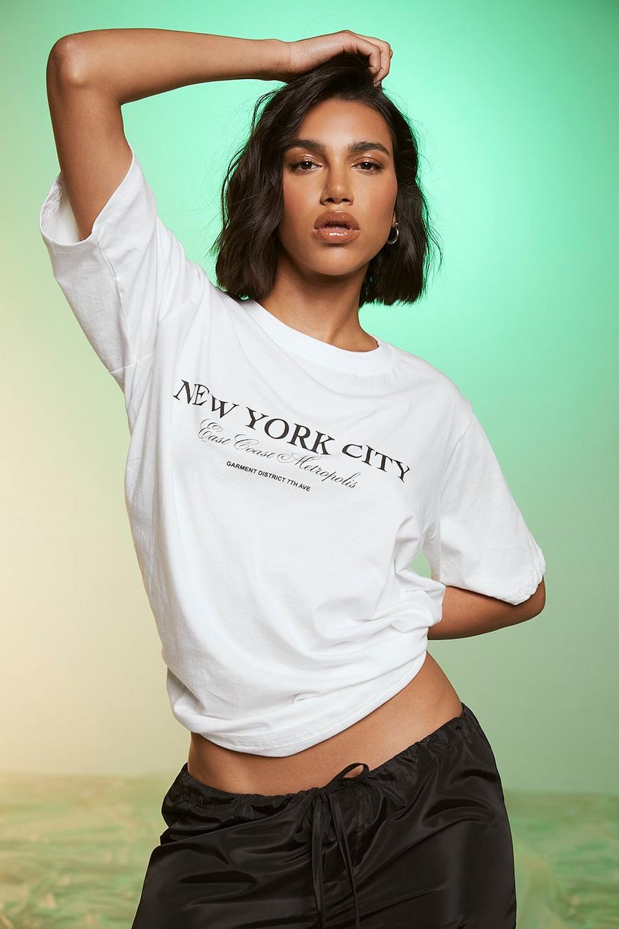White bianco New York City Printed Oversized T-shirt 
