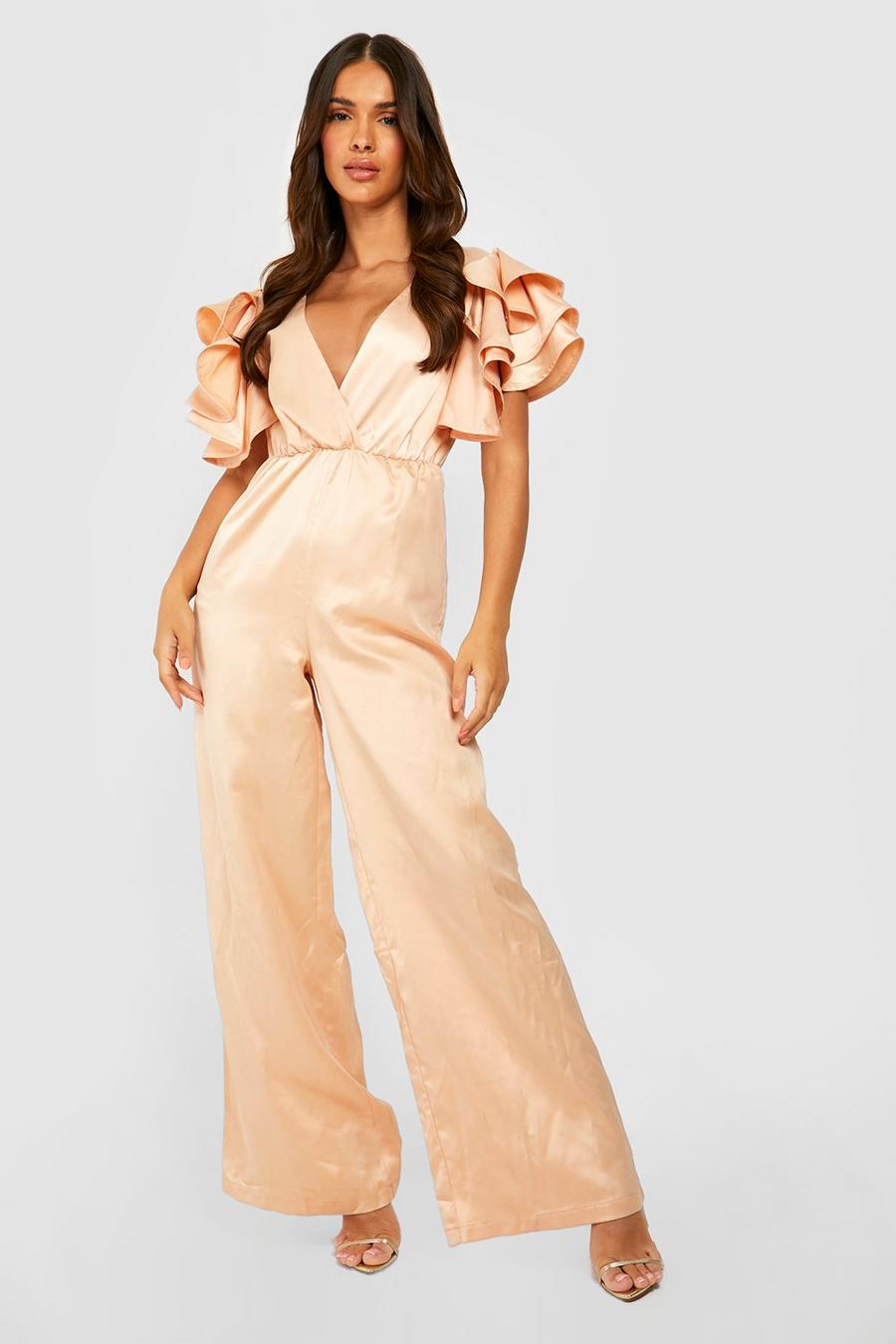 Champagne Ruffle Sleeve Wide Leg Jumpsuit image number 1