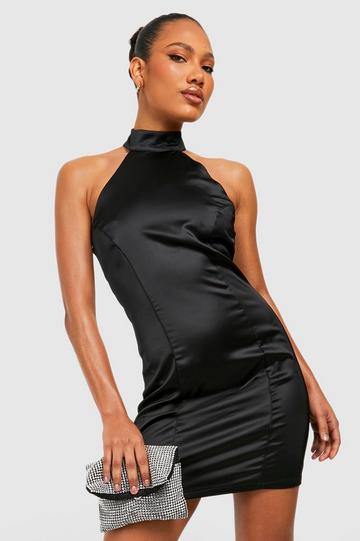 Chain Detail Satin Mini Dress black