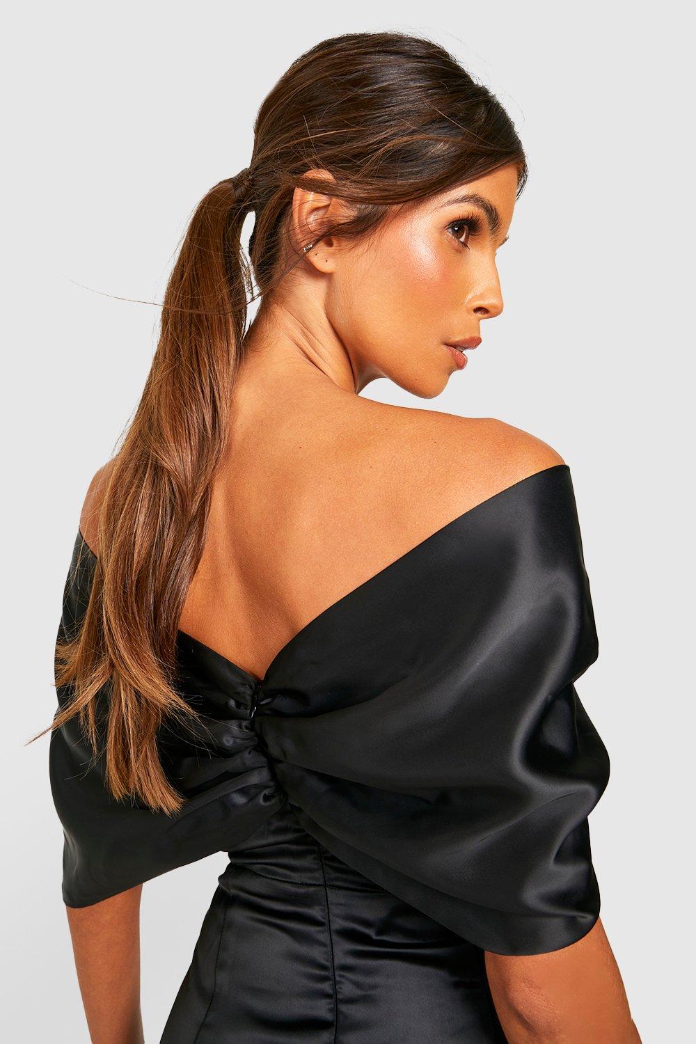 Satin Off The Shoulder Corset Detail Dress boohoo