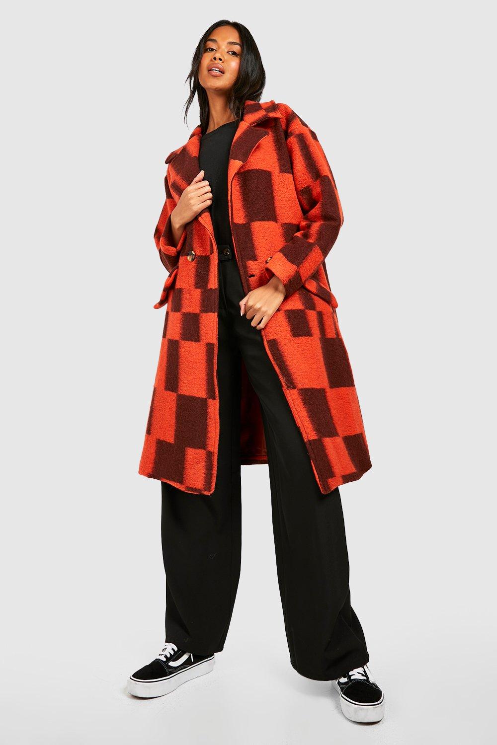 Burgundy shop check coat