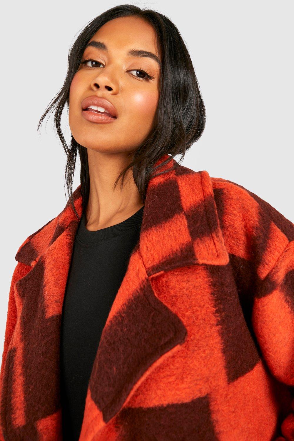 Oversized Check Print Wool Look Coat boohoo