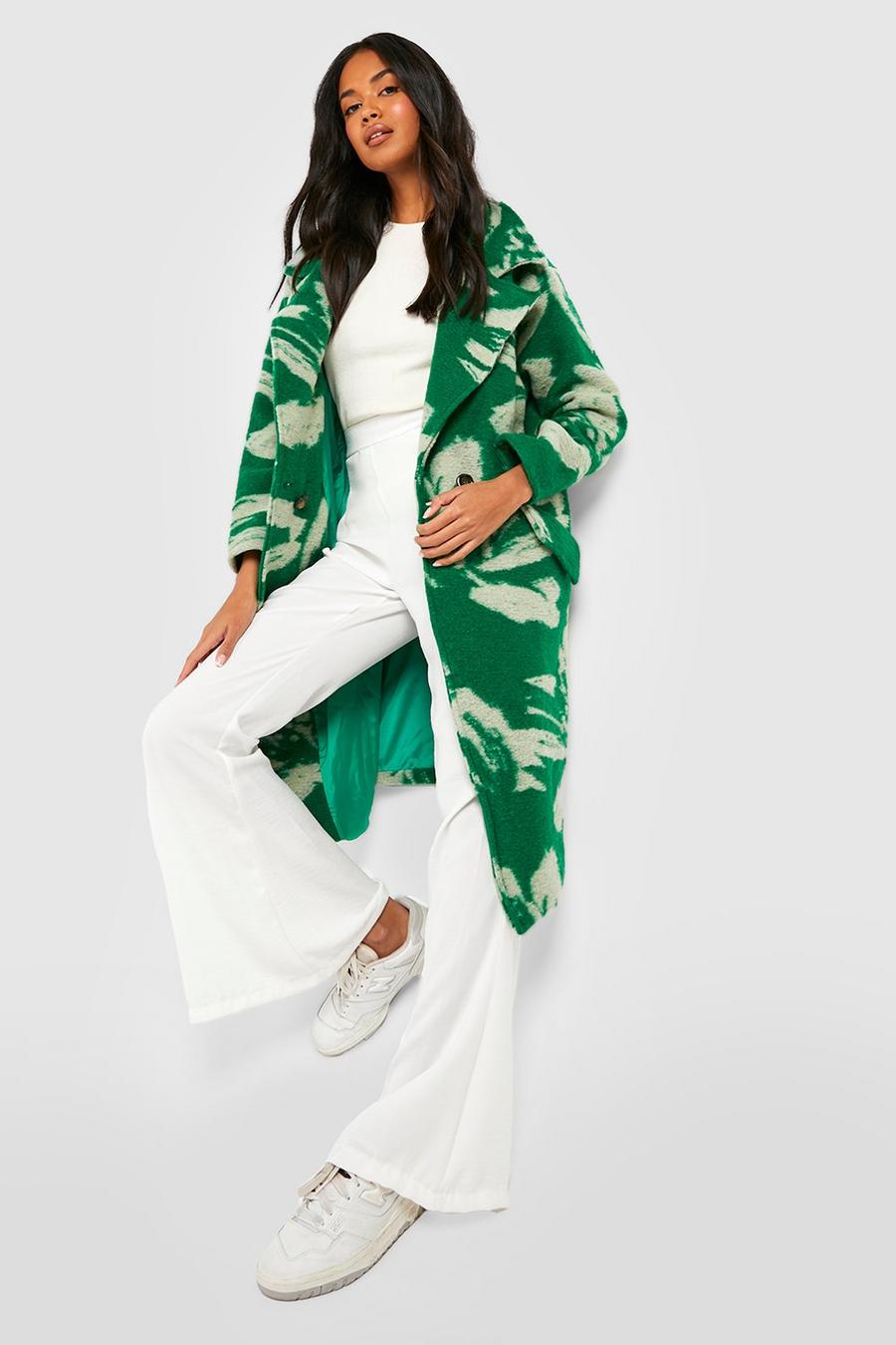 Green Oversized Abstract Print Wool Look Coat image number 1