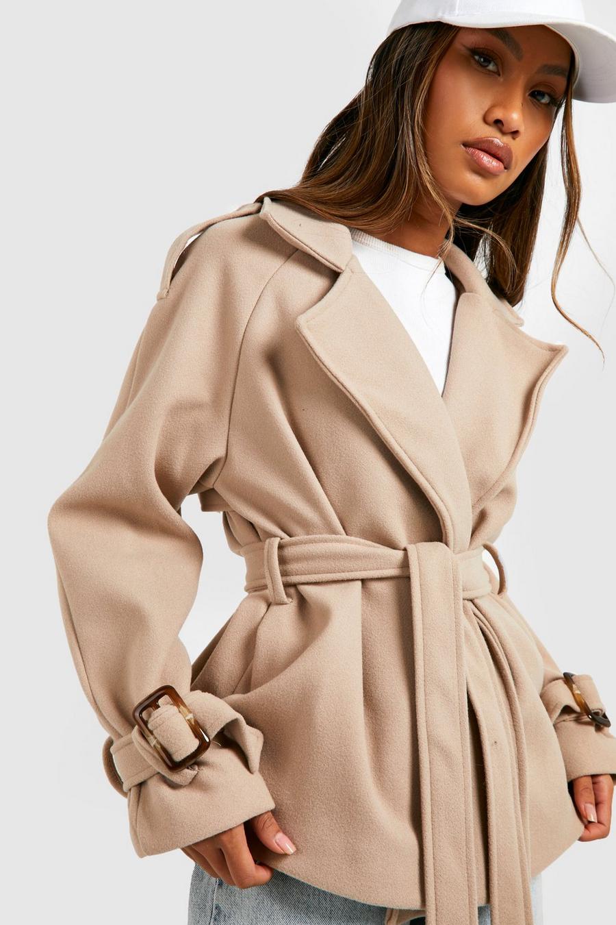 Stone Belted Wool Look Trench image number 1