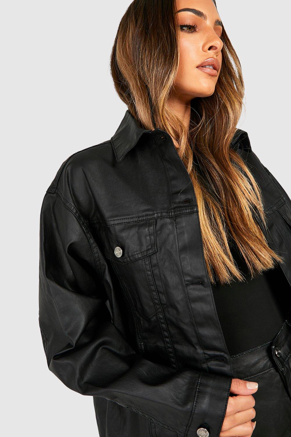 Coated Denim Oversized Jacket | boohoo