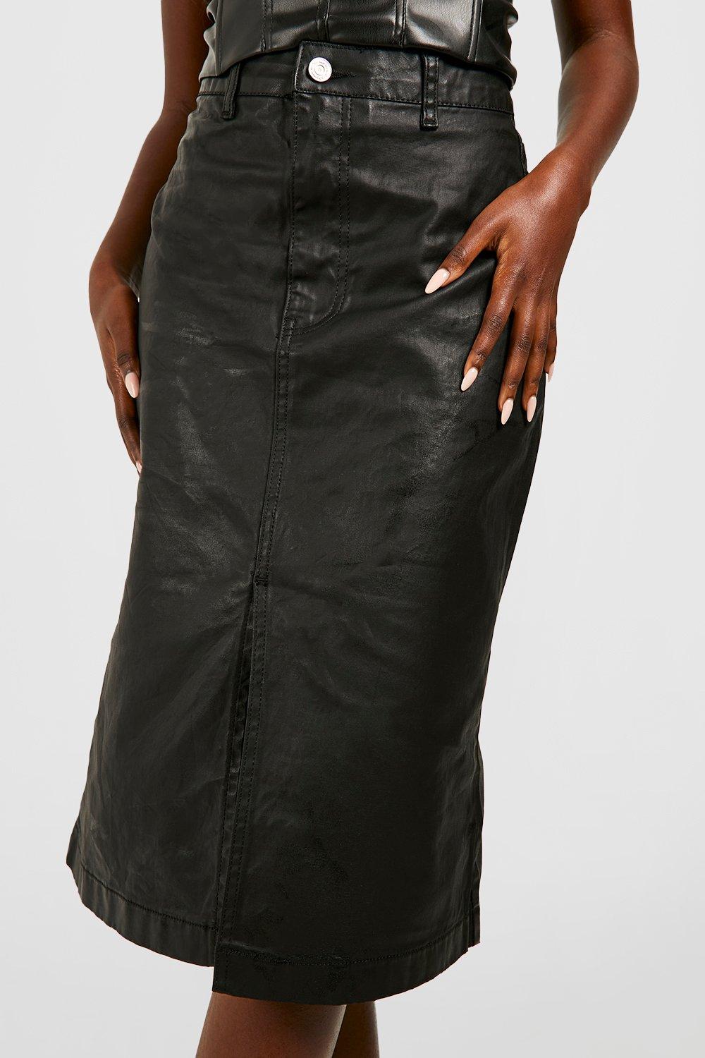 Black coated sale denim skirt