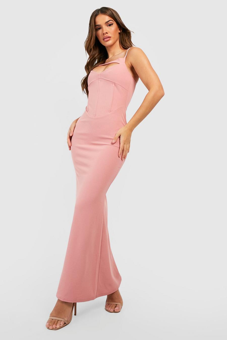 Rose pink Corset Detail Cut Out Maxi Dress image number 1