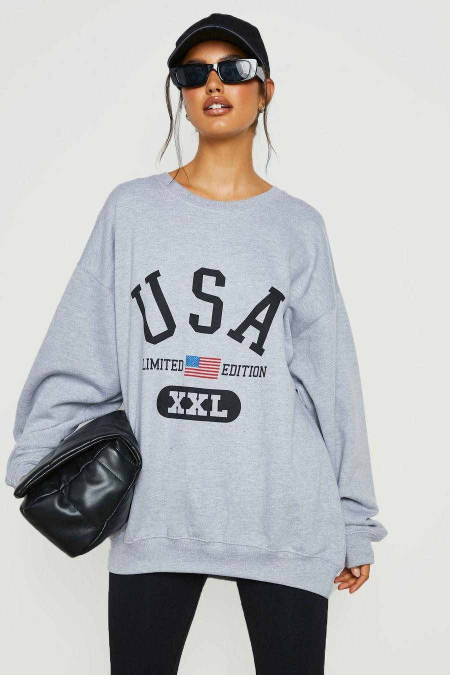 Ash grey Usa Slogan Oversized Sweater  image number 1