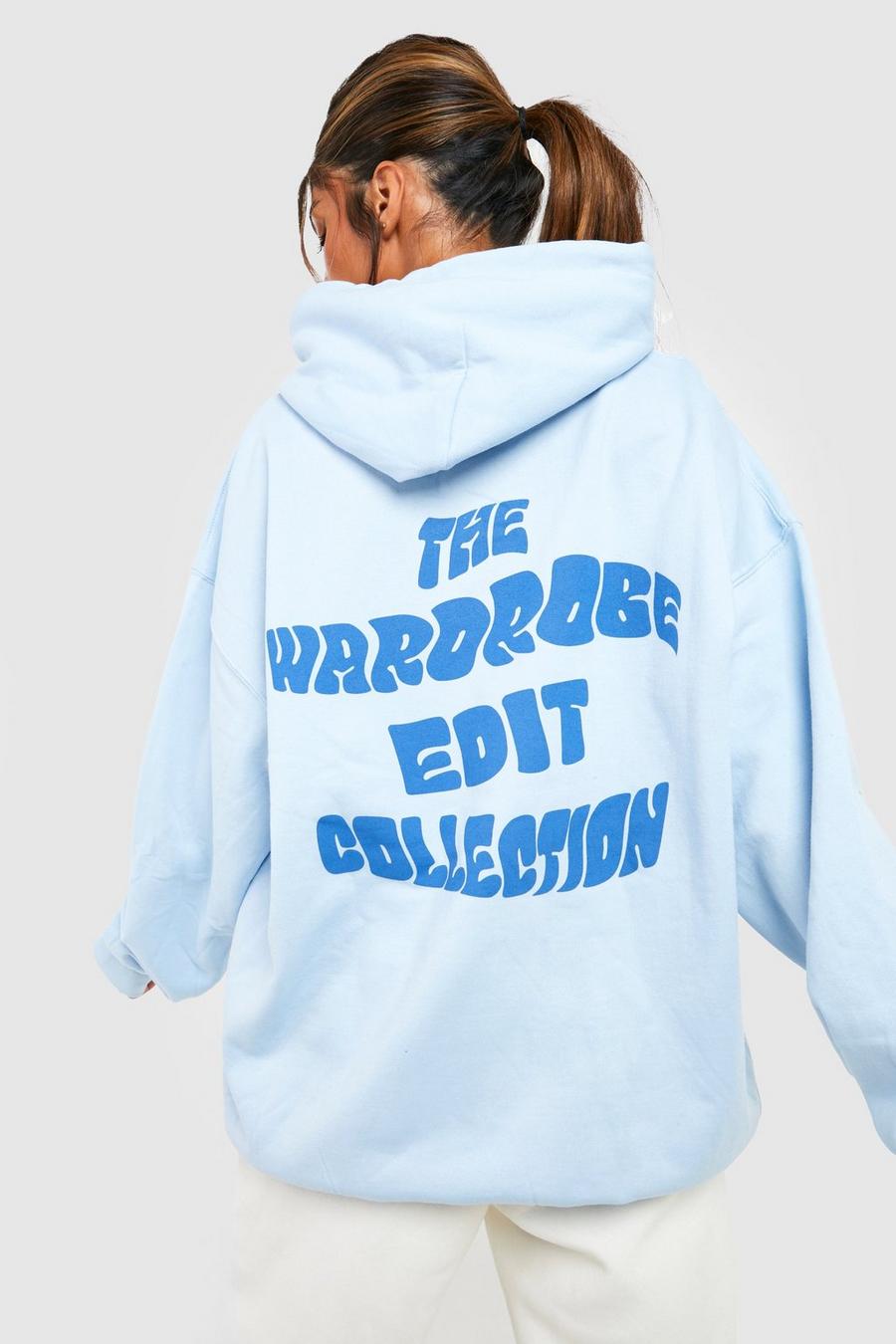 Blue Oversize hoodie med tryck bak image number 1