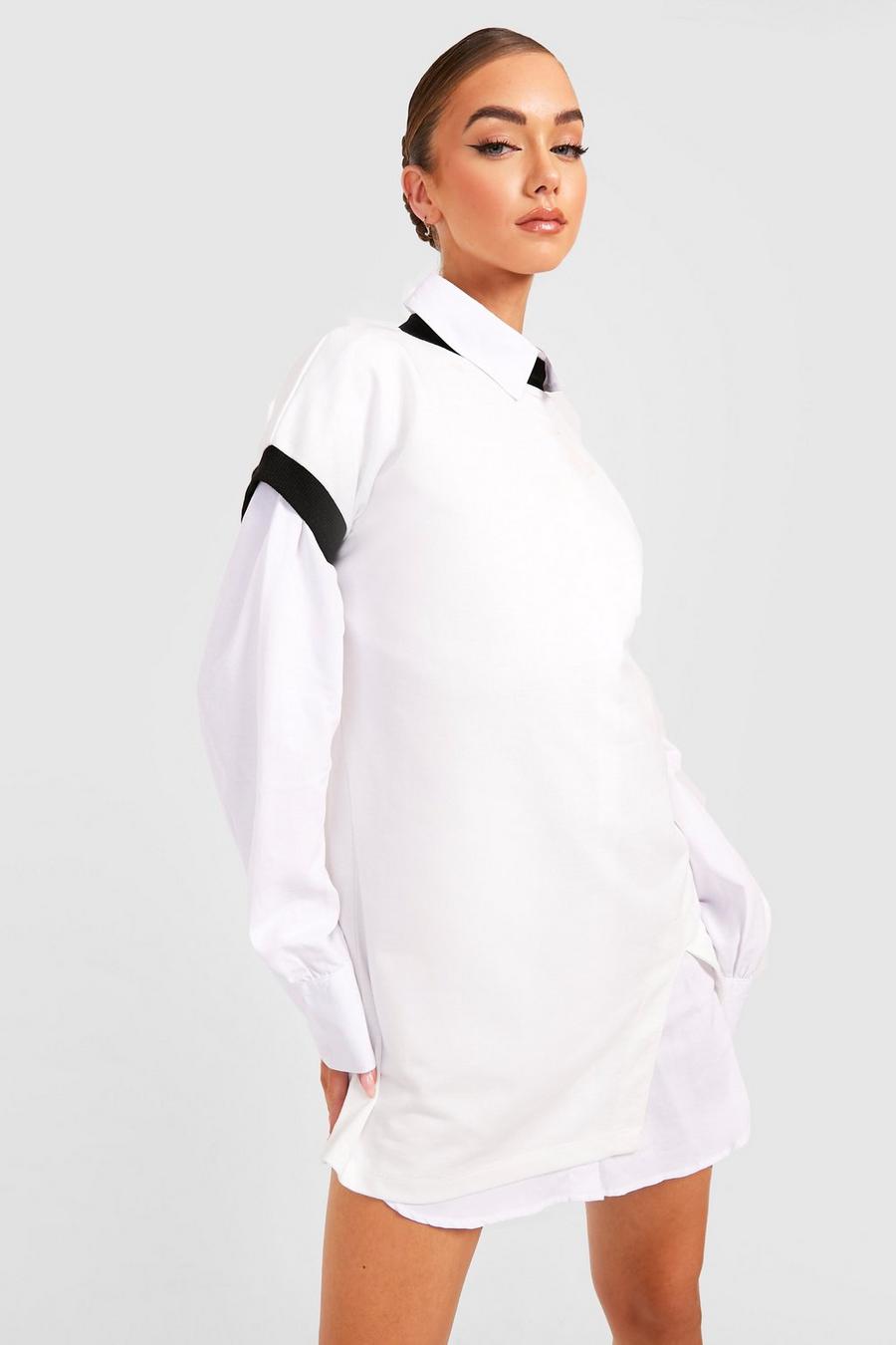 Ecru 2-i-1 Sweatshirtklänning med kontrastfärgade kantband image number 1
