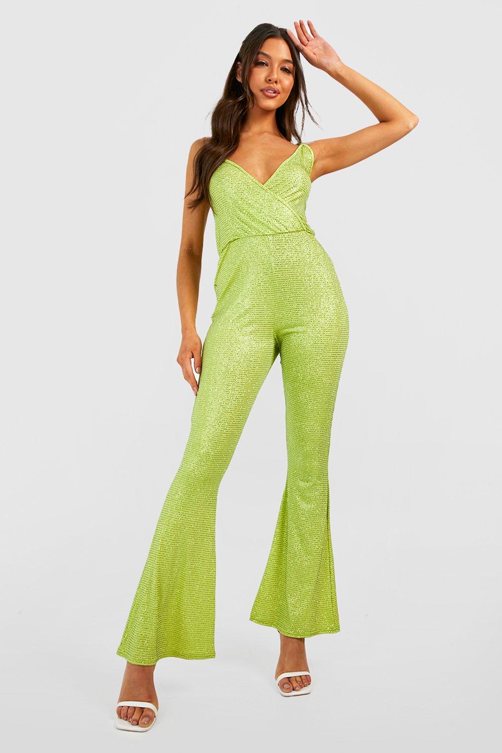 Shimmer Glitter Strappy Cowl Flare Jumpsuit