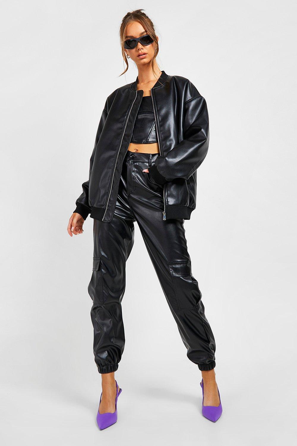 High Waisted Leather Look Joggers