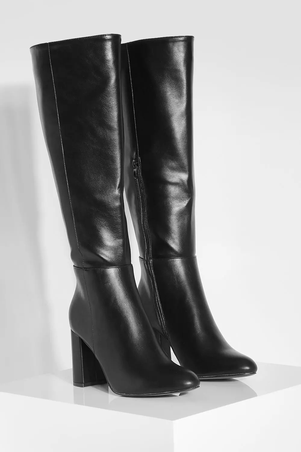 Wide Fit Block Heel Knee High Pull On Boots