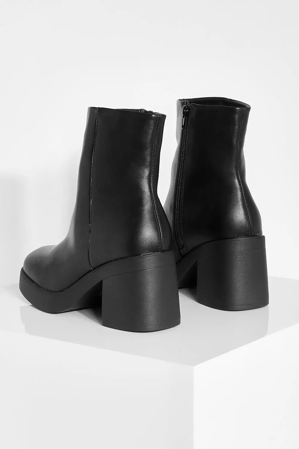 Black Wide Fit Block Heel Platform Boots alternative image