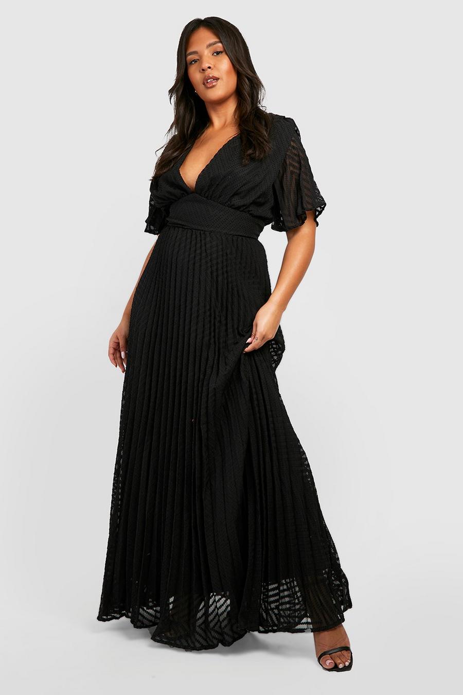 שחור שמלת מקסי משיפון עם טקסטורה, מידות גדולות