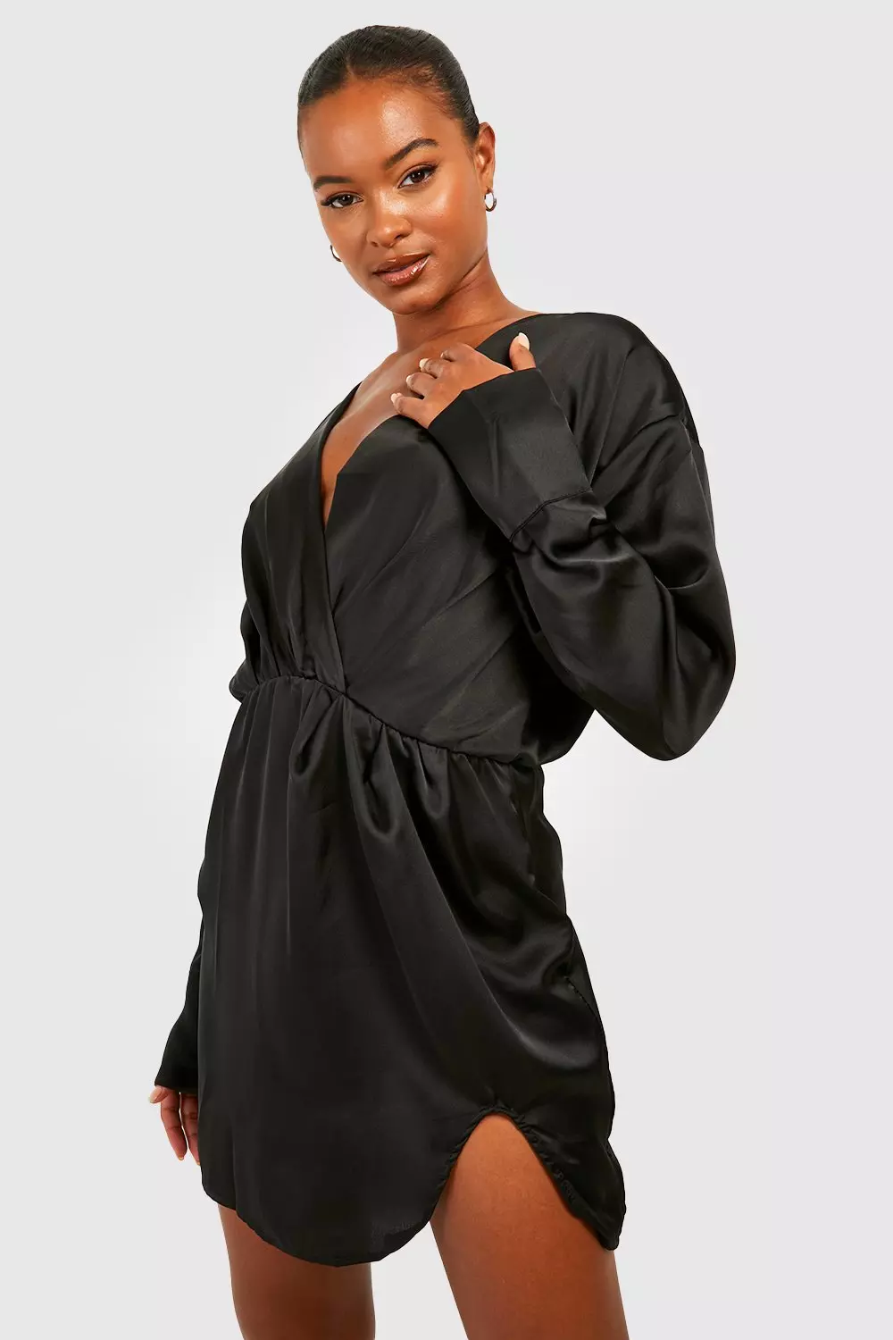 Black satin plunge dress best sale