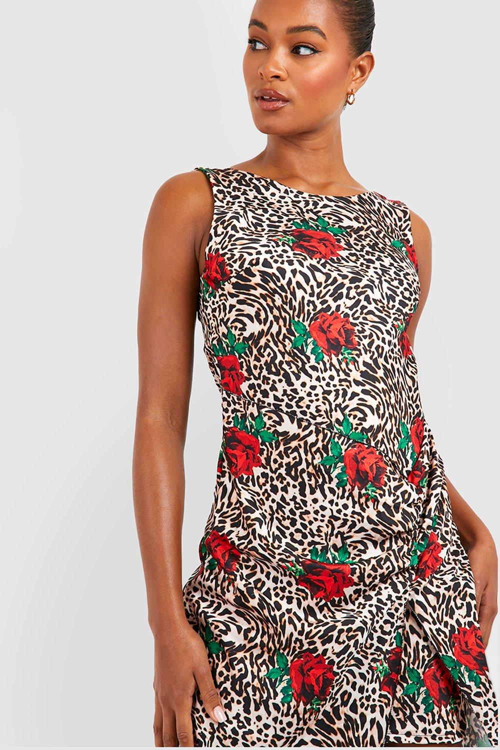 Boohoo red store leopard print dress