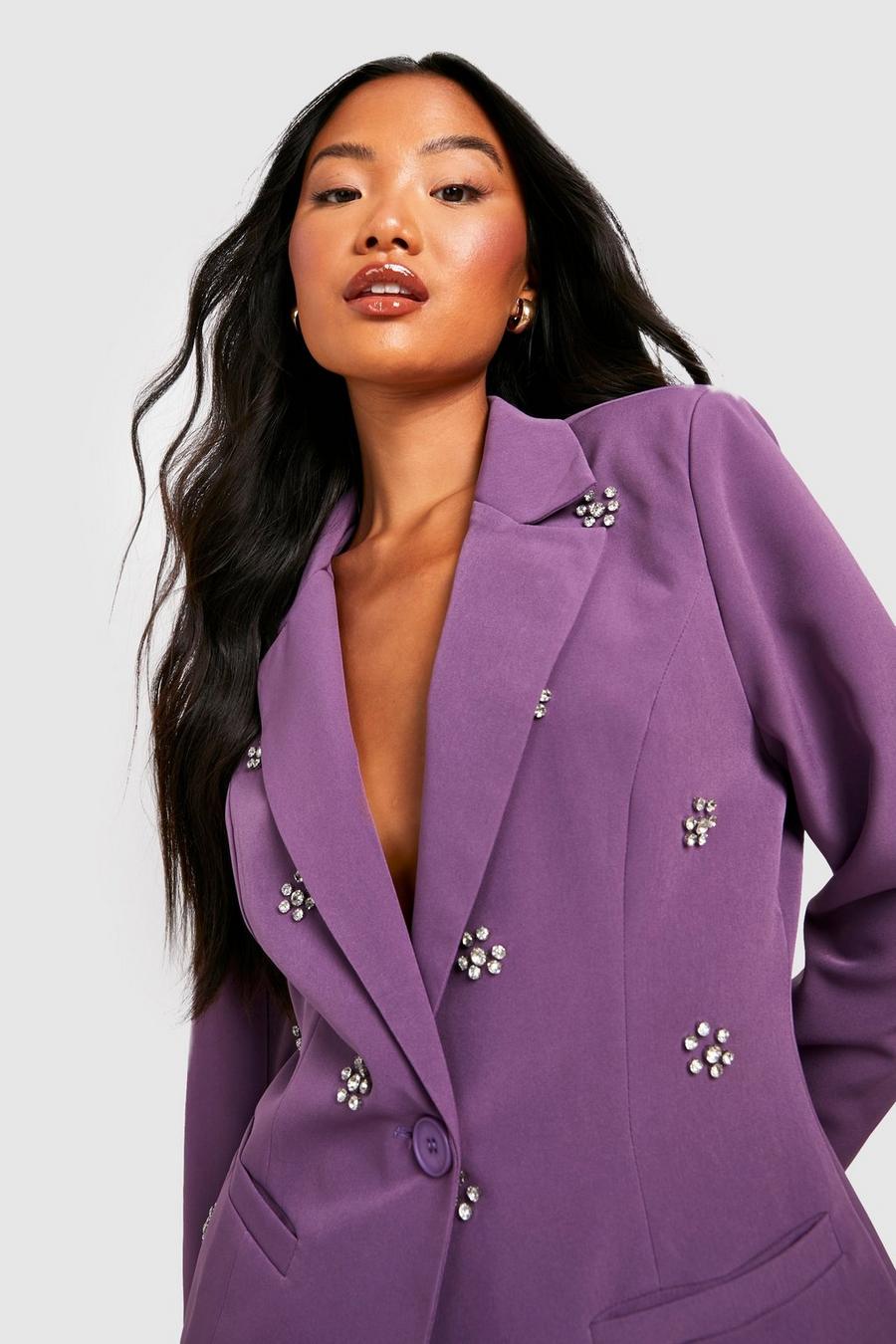 Purple Petite Crystal Embellished Blazer  image number 1