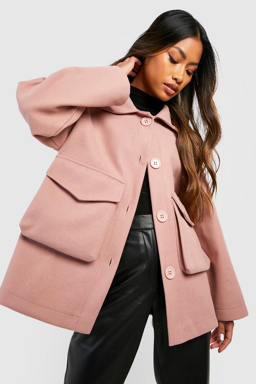 Camisa chaqueta efecto lana con bolsillos, Dusky pink image number 1