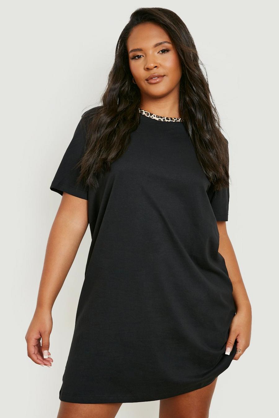 Black Plus Short Sleeve Animal Neck T-shirt Dress