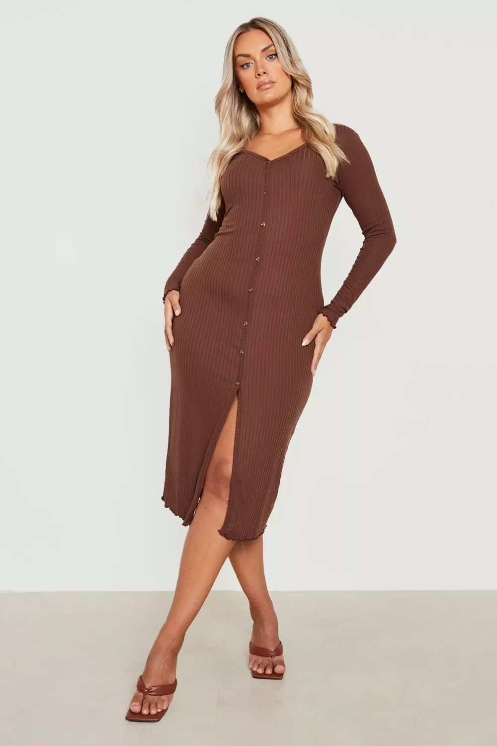 Ribbed button front store midi dress