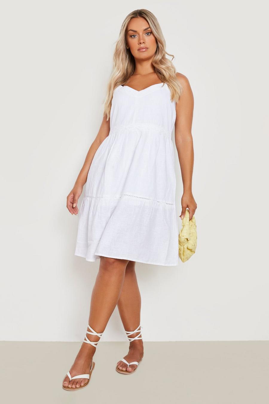 White bianco Plus Tie Strap A-line Lace Dress