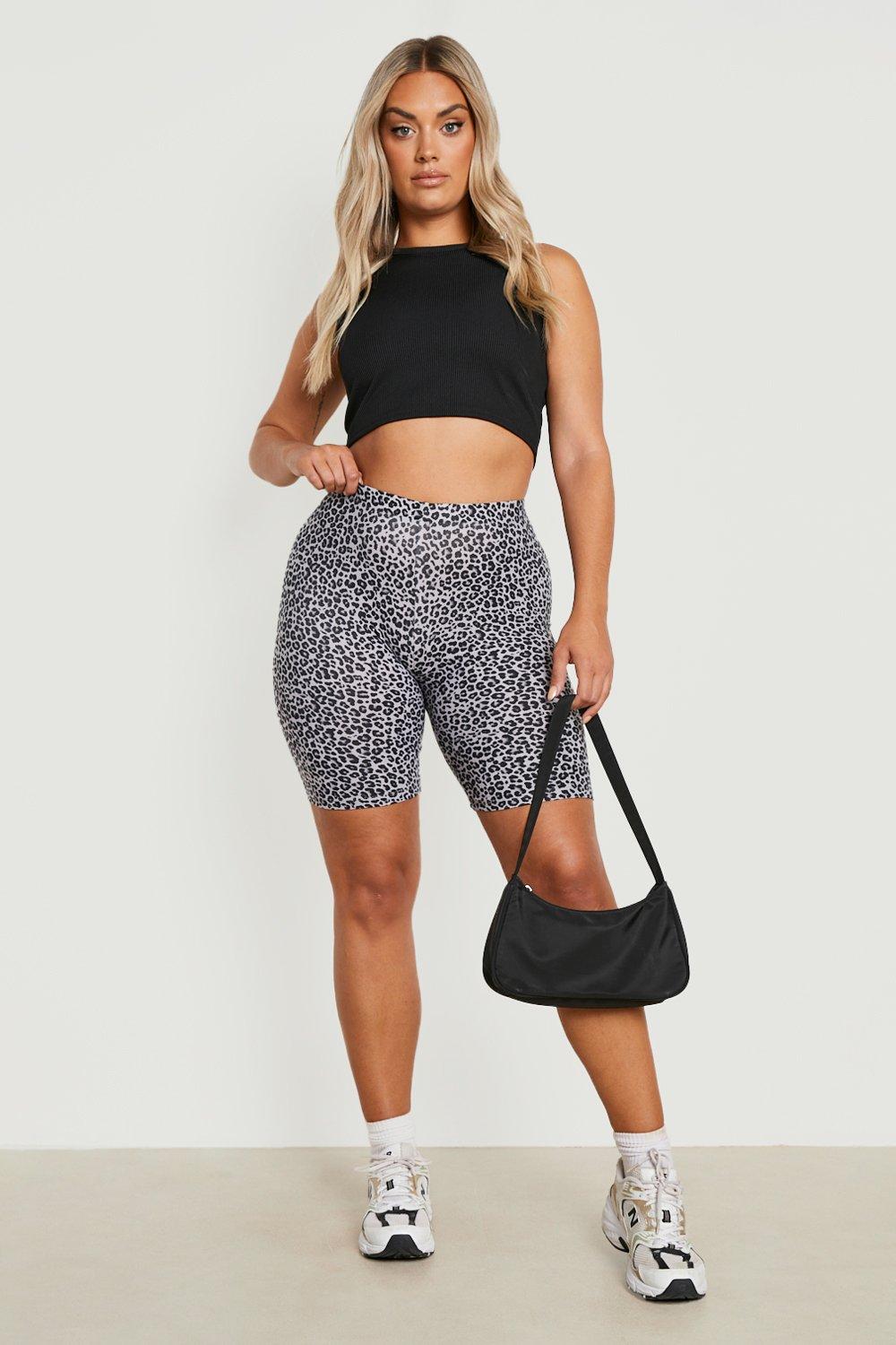 White leopard best sale print biker shorts