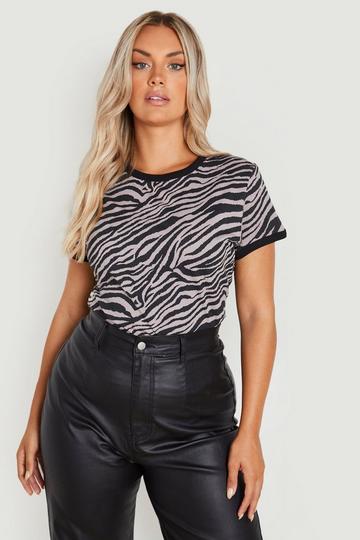 Plus Contrast Zebra Short Sleeve T-shirt black