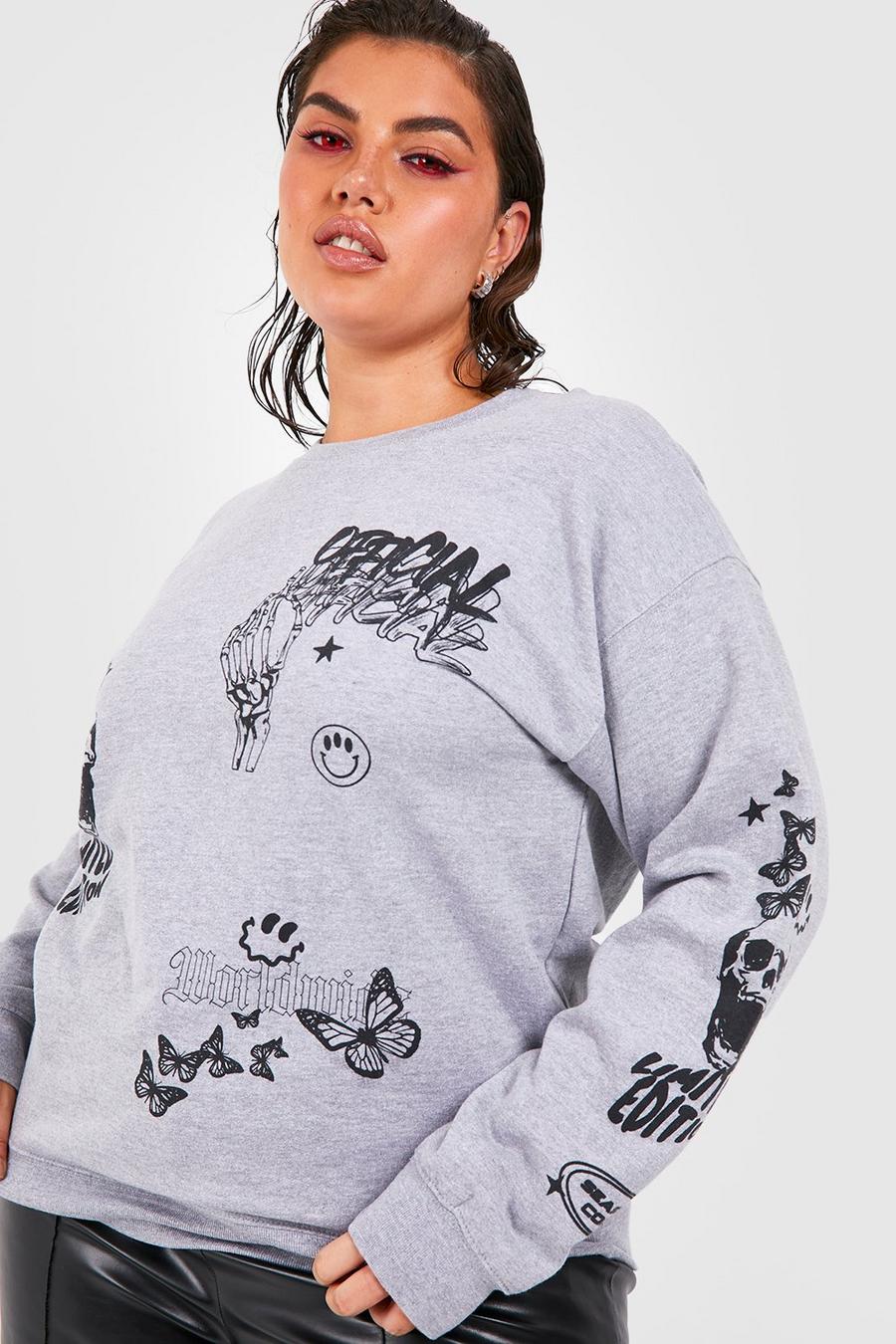 Grey Plus Graphic Printed Sweatshirt