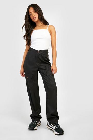 Petite V Waist Straight Leg Cargo Pants black