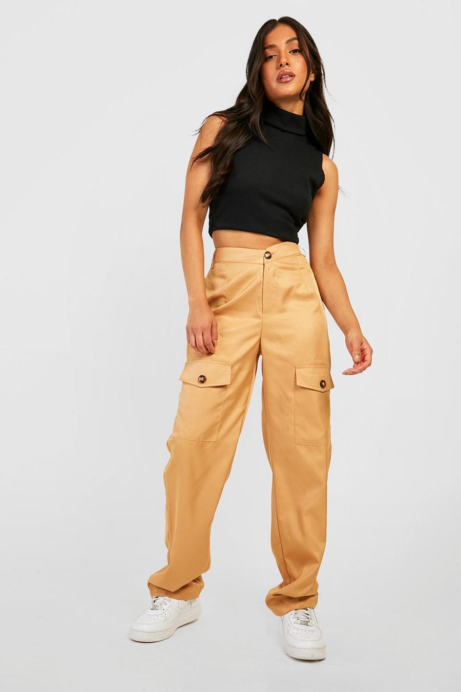 Camel Petite V Waist Straight Leg Cargo Pants image number 1