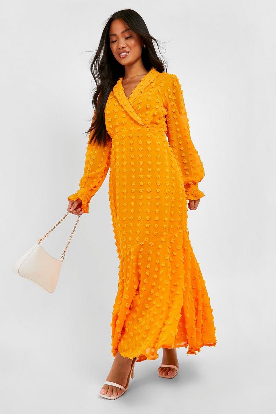 Orange Petite Dobby Textured Wrap Maxi Dress