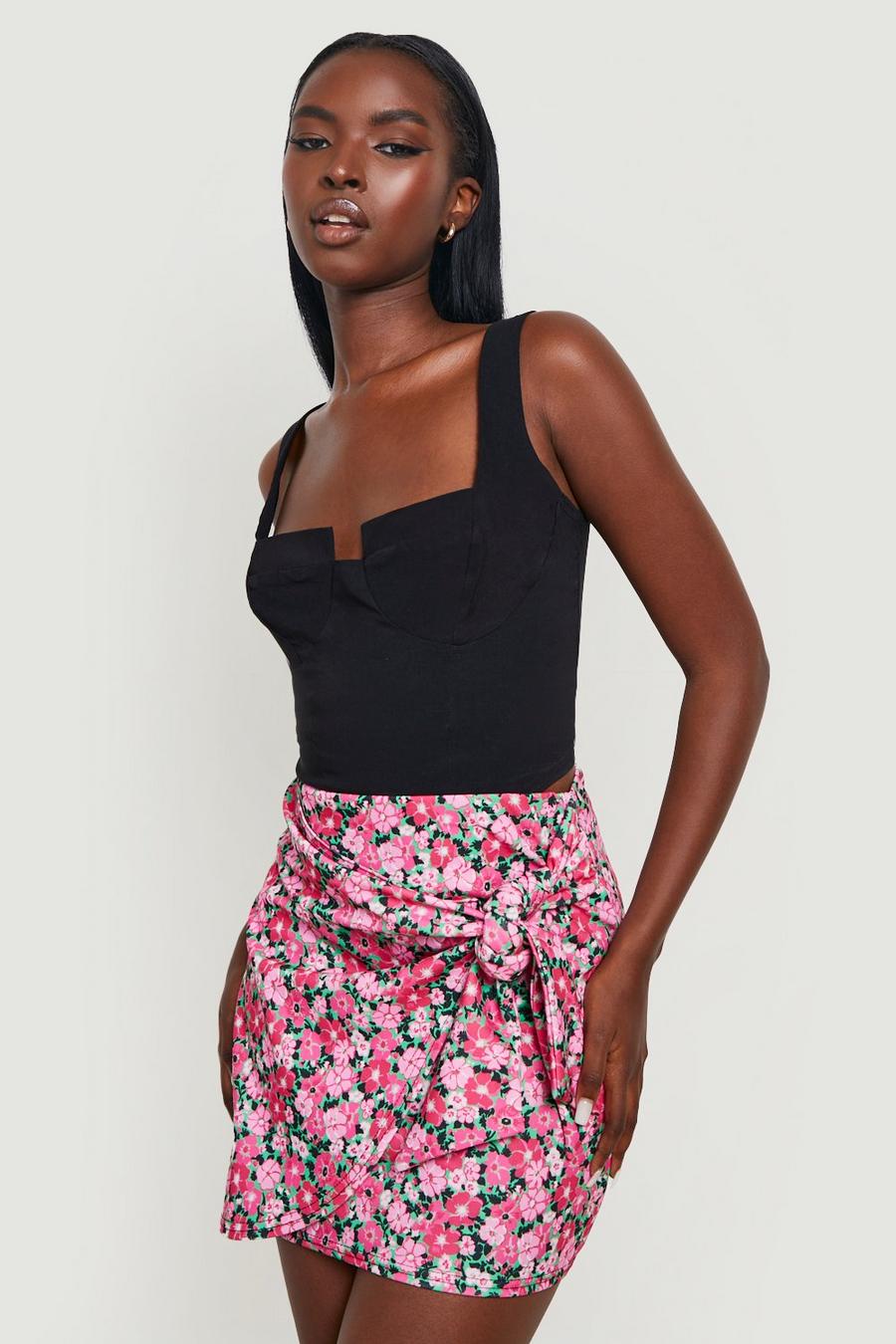 Mini-jupe portefeuille à imprimé fleuri, Pink image number 1