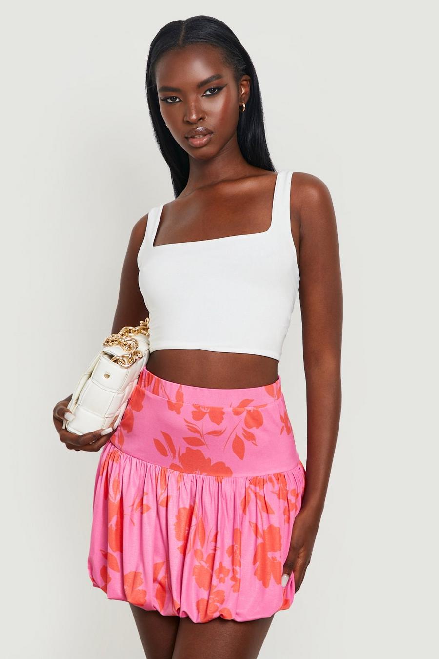 Pink Puffball Floral Printed Skirt
