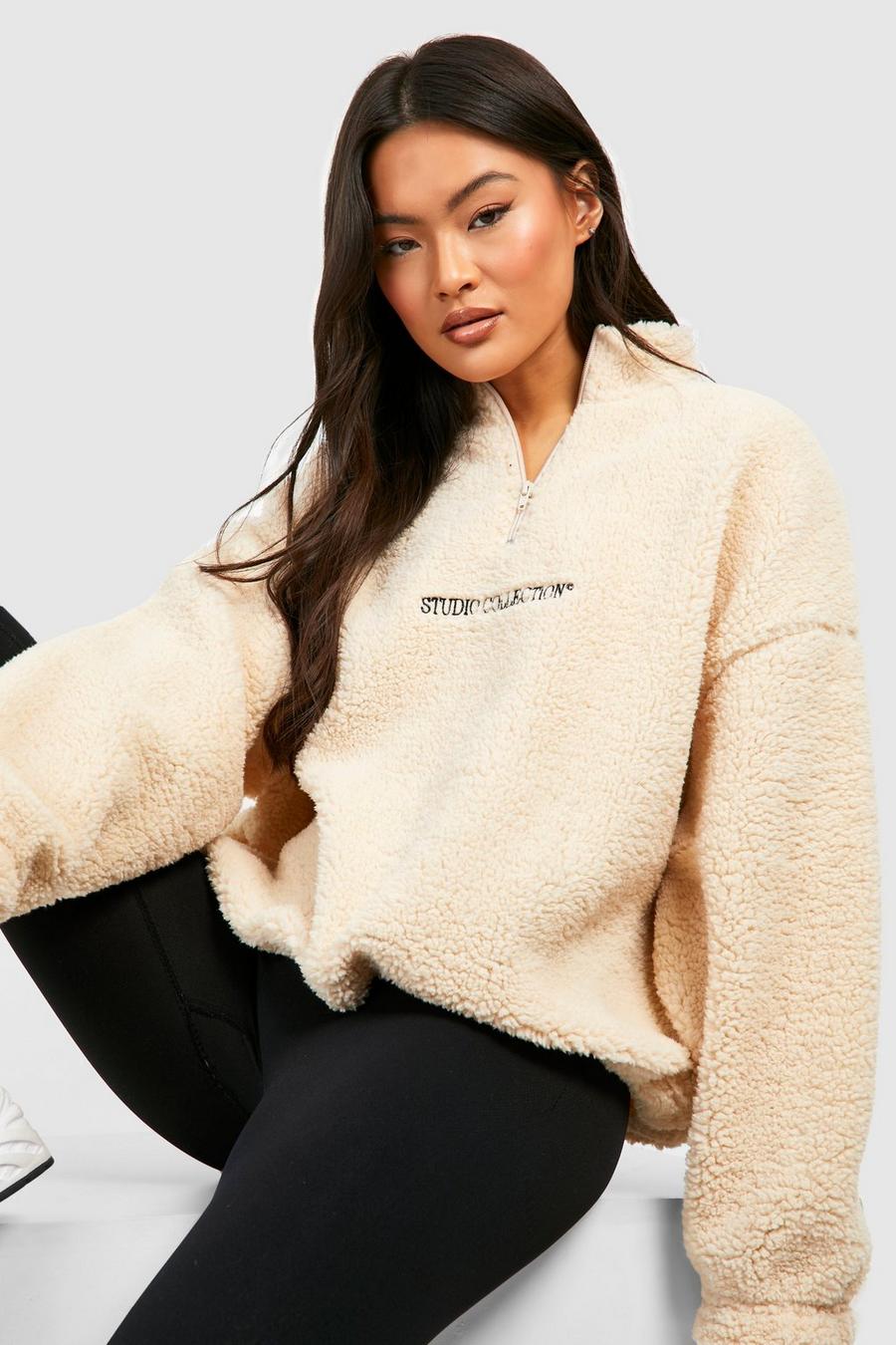 Stone Premium Sweatshirt i teddy med kort dragkedja