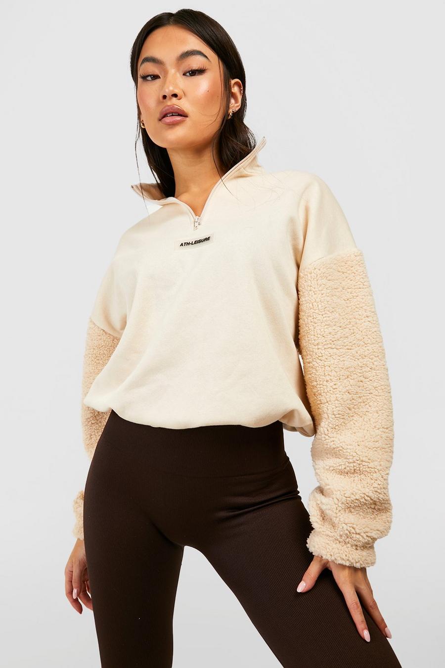 Stone Premium Borg Jersey Mix Half Zip Sweater image number 1
