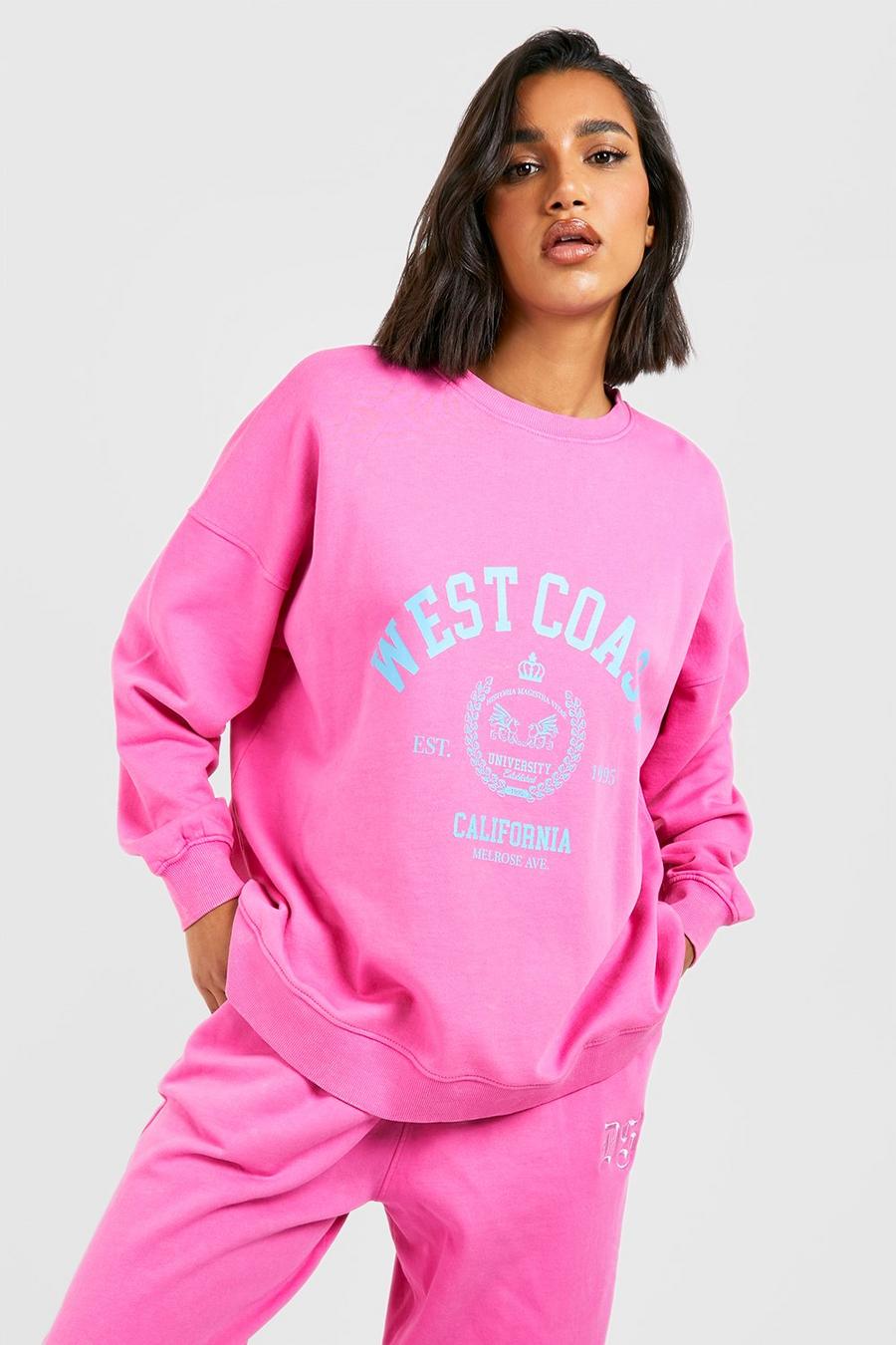 Pink Overdyed Varsity Printed Oversized Sweater  image number 1