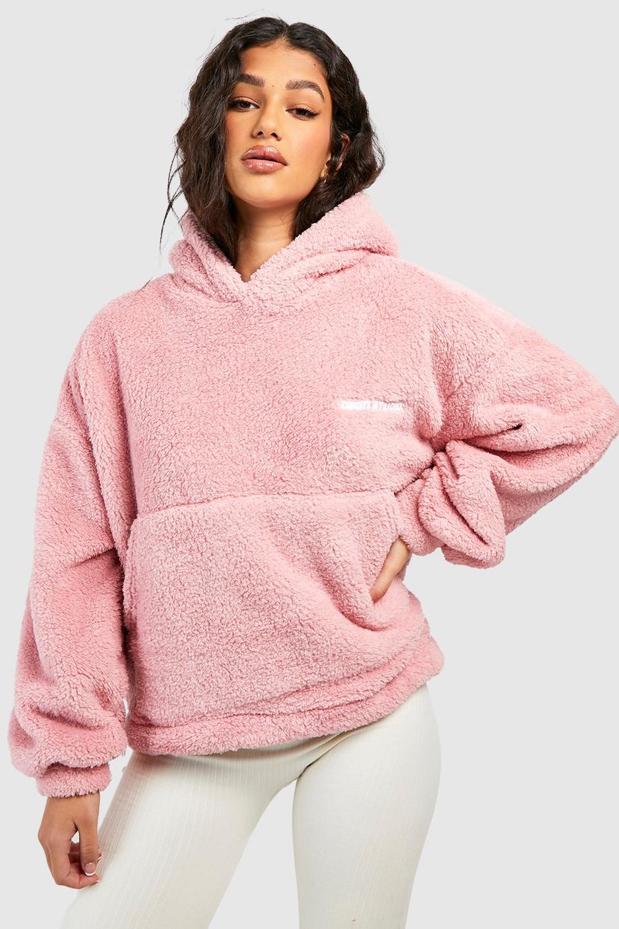 Dusky pink Oversize hoodie i teddyfleece image number 1