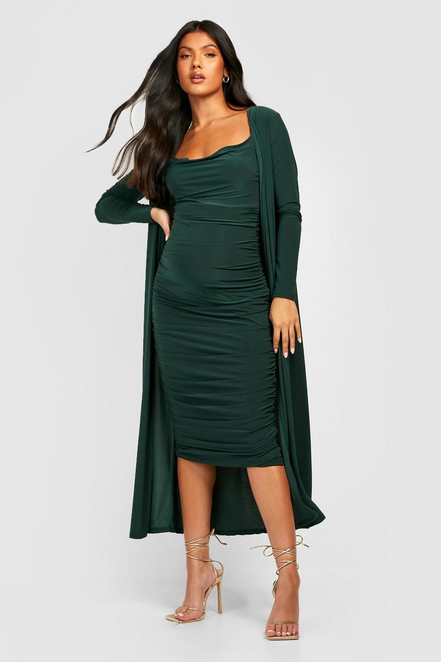 Dark green Maternity Strappy Cowl Neck Dress And Duster