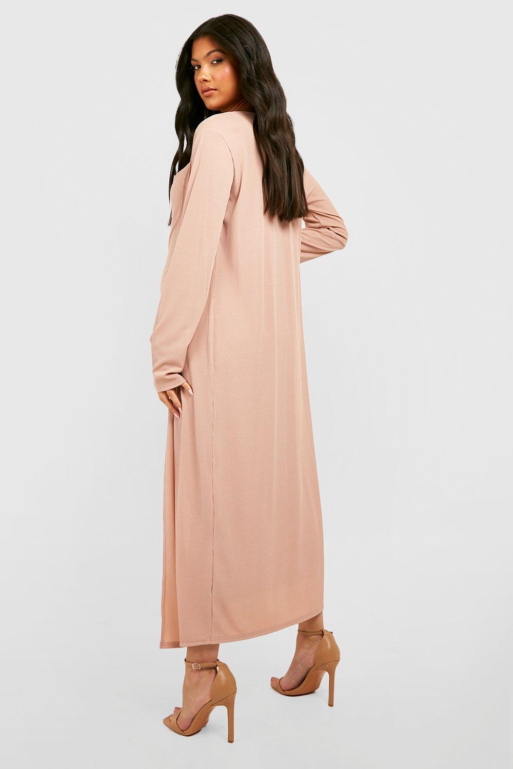 Boohoo Maternity Strappy Cowl Neck Dress And Duster Coat in Pink